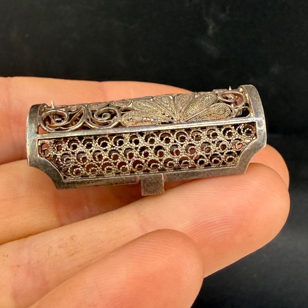 Vintage Sterling Silver Brooch Vinaigrette Japanese Export - Picture 4 of 13